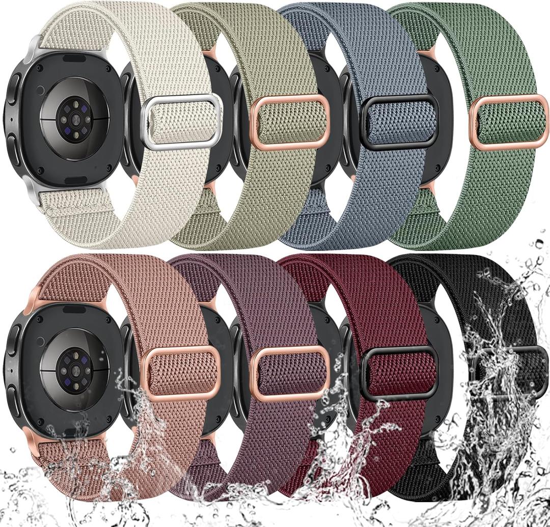 8 Pack Stretchy Band Compatible with Samsung Galaxy Watch 8 Band 40mm 44mm, Samsung Galaxy Watch 8 Classic 46mm, Soft Nylon Fabric Water-Resistant Elastic Solo Loop Sport Replacement Straps for Women Men (8P-Color 1)