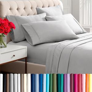 Bare Home Hotel Luxury Queen Sheet Set, Extra Soft - 6 Piece Set - Deep Pockets - Easy Fit - Cooling & Breathable - Wrinkle, Fade, Stain Resistant - Includes 4 Pillowcases (Queen, Light Grey)