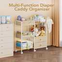 BBLIKE Diaper Caddy Organizer with Hanging Rack - 3 Tier Rolling Baby Storage Cart with Drawers and Side Pockets for Newborn Diaper Organization for Nursery, Crib, Bedroom, Changing Table, Beige