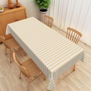 Yellow Stripe Tablecloth 70x120 Inch Sky Yellow and White Striped Fabric Table Cloth Polyester Waterproof Washable Rectangle Table Cover for Outdoor Indoor Kitchen Dining Room Decoration