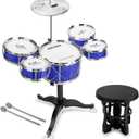 Toddler Drum Set Kids Jazz Drum Kit 8 Piece - Educational Percussion Musical Instruments Toy Playset Christmas Birthday Gift for Boys Girls, Blue