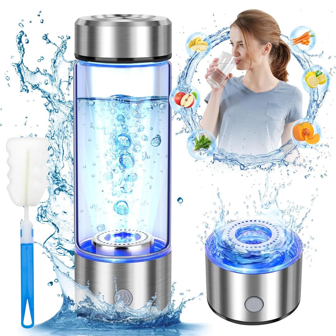 Upgrade Hydrogen Water Bottle, Hydrogen Water Generator with Advanced SPE PEM Technology, 420ml(14OZ) Hydro Water Machine, Portable Water Ionizer for Travel, Office, Fitness & Everyday Hydration (Silver)