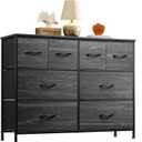 WLIVE Dresser for Bedroom with 8 Drawers, Wide Fabric Dresser for Storage and Organization, Bedroom Dressers, Chest of Drawers for Living Room, Closet, Hallway, Charcoal Black Wood Grain Print