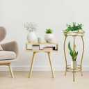 Kavlium Plant Stand Indoor OutdoorTall Gold Metal Rustproof Stable Plant Stands2 Tier 27.1 inch Multiple Plant Rack Holder Rack Flower Pot Stand Heavy Duty Plant Shelf (Gold)