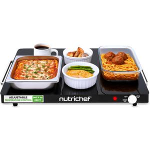 NutriChef Electric Warming Tray | Glass Surface Hot Serving Tray | Adjustable Temperature 140F to 230F | Energy Efficient & Space Saving | Perfect for Buffets,Parties & More | 21.2 x 16.5 IN | Black