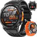 Military Smart Watches for Men GPS, 1.56" AMOLED Screen Bluetooth Call, Smartwatch for Android Phones and iPhone, 100+ Sport Modes, 3ATM Waterproof Smart Watch with Compass (Black & Orange)