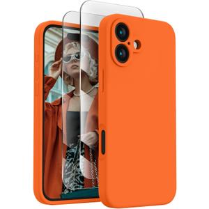 FireNova Designed for iPhone 16 Case, Silicone Upgraded [Camera Protection] Phone Case, Soft Anti-Scratch Microfiber Lining Inside, 6.1 inch, Neon Orange
