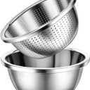 Colander 304 Stainless Steel 3-quart with Mixing Bowls, Strainer for Kitchen Food For washing vegetables, fruit, rice, Dishwasher Safe. (2PC)