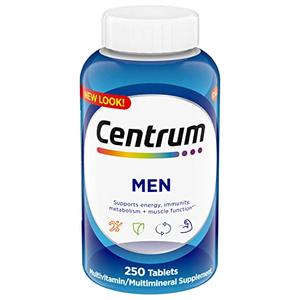 Centrum Multivitamin for Men, Multivitamin/Multimineral Supplement with Vitamin D3, B Vitamins and Antioxidants, Gluten Free, Non-GMO Ingredients - 250 Count, Exp 20/24