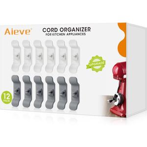 Aieve Cord Organizer for Kitchen Appliances, 12 Pack Cord Wrap Cord Holder Cord Keeper for Kitchen Organizers and Storage, Cable Organizer for Appliances (white & dark grey)