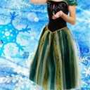 Queen Princess Adult Women Dress Costume wig necklace Cosplay Halloween (Green, XL)