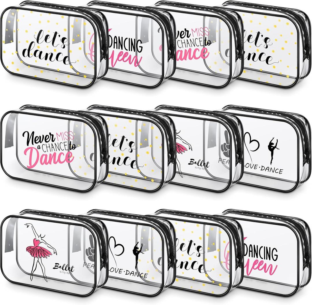 Abbylike 12 Pcs 7 x 4.7 x 2.4'' Dance Team Gifts Makeup Bags Gifts Bulk for Dancers Team Christmas Makeup Bags PVC Clear Cheer Case Toiletry Zipper Pouch for Women Xmas