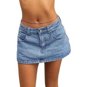 EMMIOL Women Denim Skort Skirt Stretchy Mid Waist Y2K Sexy Mini Skirts Dressy Casual Jean Skorts (Blue, L)