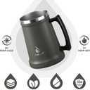 Ideus Insulated Beer Stein, 24/32oz Stainless Steel Double Walled Beer Mug Giant Bar Drinkware Metal Beer Cup with Big Grip Handle (Grey, 34 ounces (1,000ml))