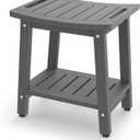 Shower Bench for Inside Shower - Grey HDPE Shower Stool Waterproof - Spa Bathroom Seat Chair with Handle, Storage Shelf, Adjustable Feet - Indoor/Outdoor, Weather Resistant