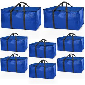 ClearSpace Heavy Duty Moving Bags or Storage Bag  Large Moving Boxes with Backpack Straps, Zippers & Handles  Perfect for Moving, College Dorm, Traveling, Camping, Christmas Decorations, 8 Pack (Blue)
