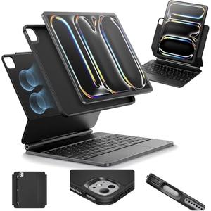 ESR iPad Pro 13 Inch Case with Keyboard (M5/M4, 2025/2024), iPad Pro 13 Keyboard Case with Easy-Set Magnetic Stand, Portrait/Raised Modes for iPad Pro 13, Removable, Rebound 360 Series, White