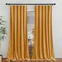 RYB HOME Velvet Curtains for Bedroom, Rod Pocket Soft Fabric Curtains & Drapes for Living Room, Sliding Glass Door, Marigold, W 62 x L 90, 2 Panels Set