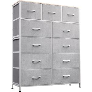 WLIVE Tall Dresser for Bedroom, Fabric Dressers Storage Tower, Dresser & Chest of Drawers Organizer Unit with 11 Drawers, Storage Cabinet, Hallway, Closets, Steel Frame, Wood Top (Light Grey)