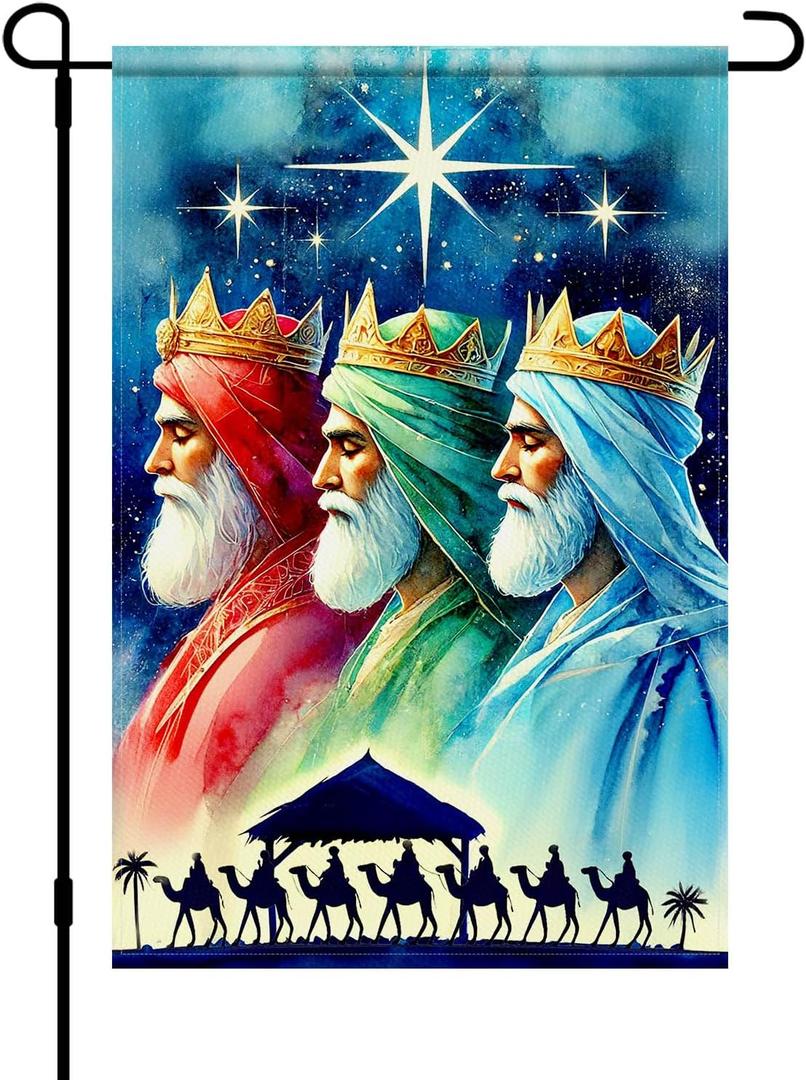 Three Kings Day Garden Flag 12x18 Double Sided Epiphany Outdoor Religious Banner Wise Men Nativity Scene for Christian Yard Lawn Porch Seasonal Display