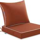 MIULEE Burnt Orange Outdoor Seat Cushion 24x24 Inch Waterproof & 3 Year Fade Resistant Deep Seat and Back Cushion for Patio Furniture Chair Sofa Couch with Handle and Adjustable Straps