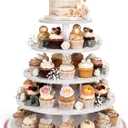 Funnymoom 5 Tier Large Round Cupcake Stand for 100 Cupcake Rustic Cupcakes Tower 360° Rotatable White Cupcakes Holder Table Display Dessert Stand for Birthday Graduation Baby Shower Wedding 20.9''