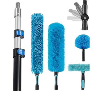 20 Foot High Ceiling Fan Duster with 5-12ft Extension Pole, Extendable Reusable Cobweb, Feather, Window Cleaning Squeegee Kit