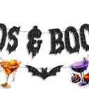 Glitter Boos and Booze Banner with Cocktail and Ghost Design for Halloween Party Decoration