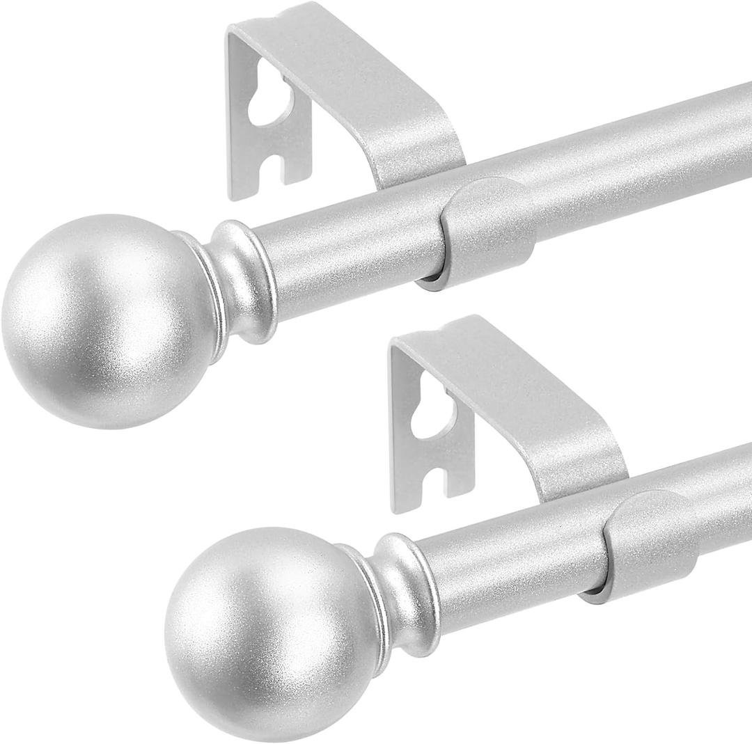 2 Pack Silver Curtain Rods 28 to 48 Inches(2.3-4 Feet),5/8 inch Splicing Drapery Rods,Small Curtain Rods Set,Size: 18''-45'',Silver (18''-45''|2 Pack)