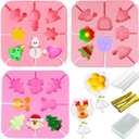 303Pcs Christmas Lollipop Molds Set Xmas Candy Mold elk Santa Claus Snowman Snowflake Xmas Hat Hard Candy Sucker Silicone Molds Lolly Pop Tray Chocolate Mold with Lollipop Sticks Treat Bags Twist Ties