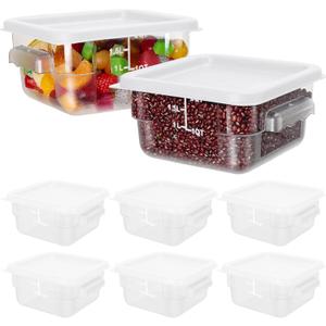 Lallisa 8 Pcs 2 Quart Food Storage Containers with Lids Clear Square Polycarbonate Marinating Container Dough Bucket with Lid (White)