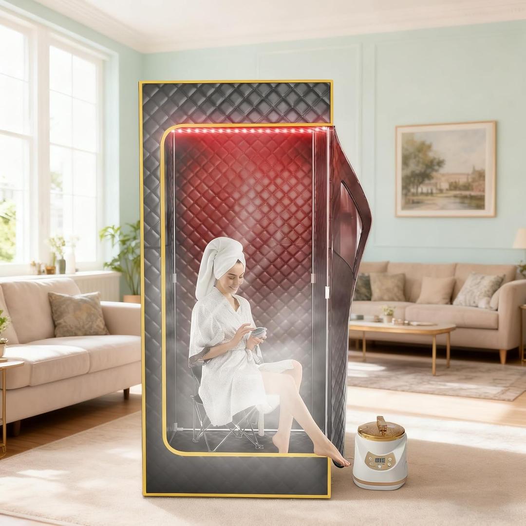 Red Light Portable Steam Sauna for Home, Infrared Sauna for Relaxation,Detoxification,1300W 3L Steamer, Full Body Sauna Tent, Dry Sauna SPA, 2.62 x 2.62 x 5.9 (Yellow)