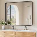 Koonmi Black Bathroom Mirror for Wall, 36x48 Inch Matte Metal Deep Framed Rounded Corner Wall Mirror, Shatterproof Tempered Glass for Farmhouse Bedroom Entryway, Vertically or Horizontally