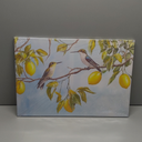 Lemon Tree and Hummingbird Canvas Wall Art Bird with Citrus Painting Prints Yellow Grey Pictures Kitchen Home Office Decor Framed(Blue,16L x 24W)