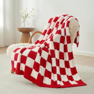 Snuggle Sac Red Checkered Valentine Blanket, Fluffy Faux Fur Ultra Soft Warm Microfiber Throw Blankets for Couch, Sofa, Chair, Bed, Red Checker, 50x60 inches