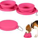 Collapsible Dog Water Bowl 2 in 1 Foldable Pet Food and Water Bowl Portable Cats Dishes with Carabiner Clip for Traveling Hiking Camping Walking (Pink)
