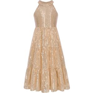 GRACE KARIN Girls Sequin Formal Dress Long Fancy Elegant Sparkle Dress, Gold 12Y