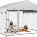 YITAHOME Outdoor Dog Kennel with Rotating Feeder Bowls, 7.5'x7.5' Outdoor Dog Enclosure with Roof, Heavy Duty Dog Cage for Medium Large Dogs