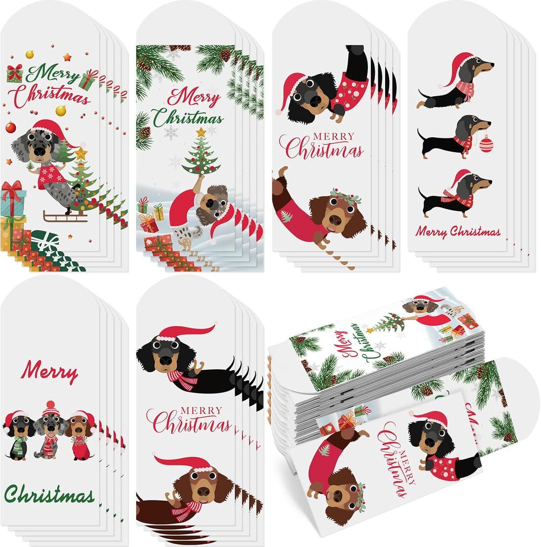 2 x Harloon 30 Pcs Christmas Dachshund Money holder Dachshund card Dog Cash Card Holders Gift Envelops Money Christmas Cards for Xmas Party Supplies Holiday Gift Giving Ideas (3.5 x 7.3)