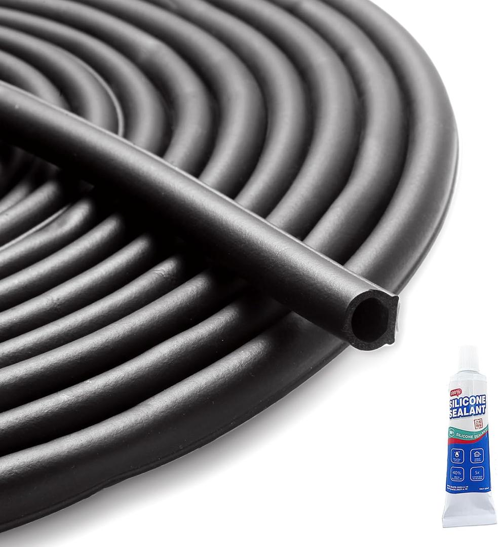 33Ft Weather Stripping, Weather Stripping Door Seal for Door Frame/Window Seal, D Shape Door Seal Strip Self-Adhesive Backing Seals Large Gap (from 5/16 inch to 11/20 inch)