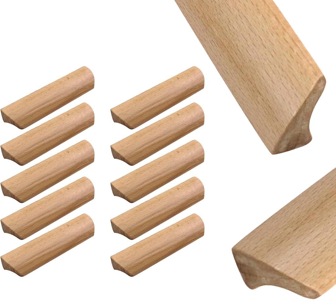 10Pcs 4.84" Wood Solid Furniture Pulls Handles, Painted Smoothly Wooden Handles Cupboard Closet Drawer Handle Pull,Hole Dis.3.78"
