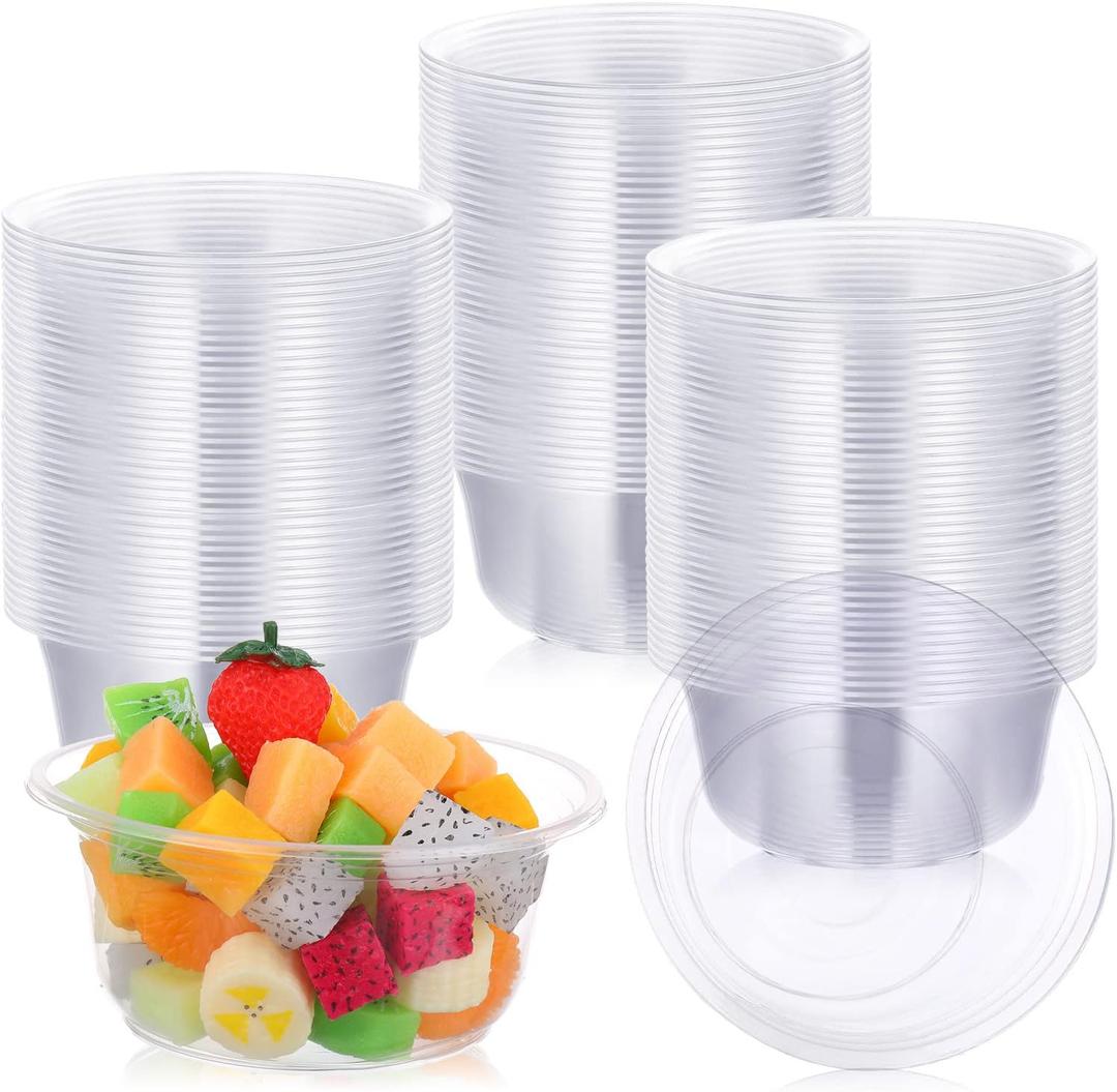 Aoriher 100 Pack 16 oz Plastic Bowls Disposable Serving Bowls for Wedding Bulk Clear Hard Plastic Acai Salad Heavy Duty Dessert Bowl Large for Serving Catering Party Ice Cream Home Supplies