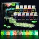 Glow in the Dark Glitter, 12 Colors Chunky Glitter for Tumblers, High Luminous Holographic Glitters for Resin Crafts Epoxy Slime, Cosmetic Grade Nail Glitter Set for Face Body Skin
