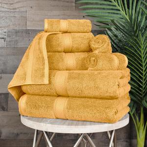 Superior Egyptian Cotton Pile 8-Piece Towel Set, Includes 2 Bath, 2 Hand, 4 Face Towel/Washcloth, Heavyweight, Ultra Soft Luxury Towels, Thick Plush Essentials, Guest Bath, Spa, Hotel Bathroom, Gold