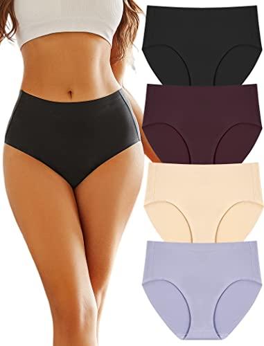 FINETOO Women's High Waisted Seamless Underwear Full Coverage Brief Ladies No Show Panties Sexy Lingerie Regular&Plus Size(M)