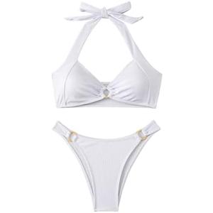 MakeMeChic Halter Bikini Sets for Women Sexy Micro Bikini Bathing Suit Two Piece Swimsuits 2025 size M