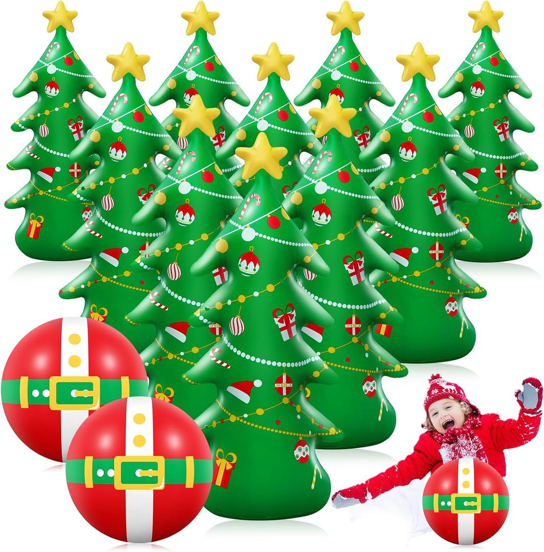 Shappy 12 Pcs 28 Inch Giant Christmas Inflatable Bowling Game Set for Kids Toddler Winter Holiday Party Games Carnival Family Indoor Outdoor Activities Fun Xmas Decor(Christmas Tree)