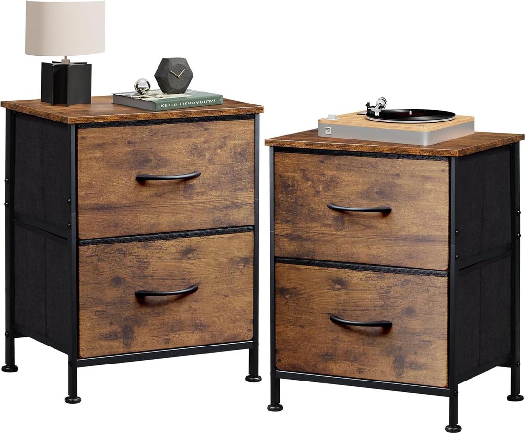 WLIVE Nightstand Set of 2, 2 Drawer Dresser for Bedroom, Small Dresser with 2 Drawers, Bedside Furniture, Night Stand, End Table for Bedroom, College Dorm, Rustic Brown Wood Grain Print (2 Pieces)