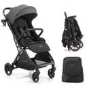Gromast Gravity Folding Baby Stroller - Portable Travel Toddler Stroller w/Adjustable Backrest, Canopy & Cup Holder, Lightweight and UV Protected, One-Hand Automatic Folding - Dark Gray