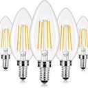 E12 LED Candelabra Bulbs 40 Watt Equivalent, 4W Vintage Candle Light Bulbs Dimmable, 470Lm Warm White 2700K B11 Edison Bulb, Filament Clear Glass Lamp Bulb for Chandelier Ceiling Fan (5 Packs)
